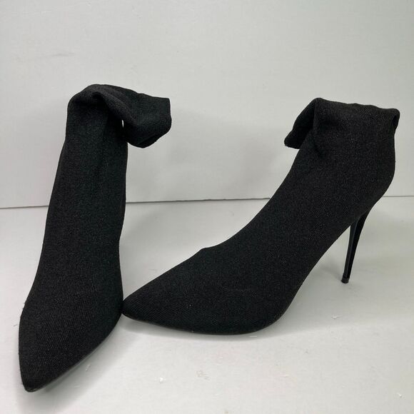 Women's Pointed Toe Stiletto Ankle Boots Slip On Stretch Booties Black Size 9.5 - Picture 4 of 12